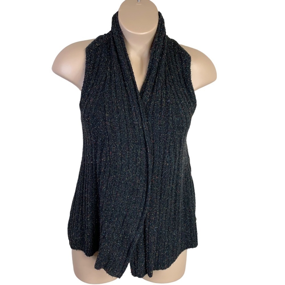 Large Maurices Black Multicolored Sleeveless Shrug Sweater Knit Open Front